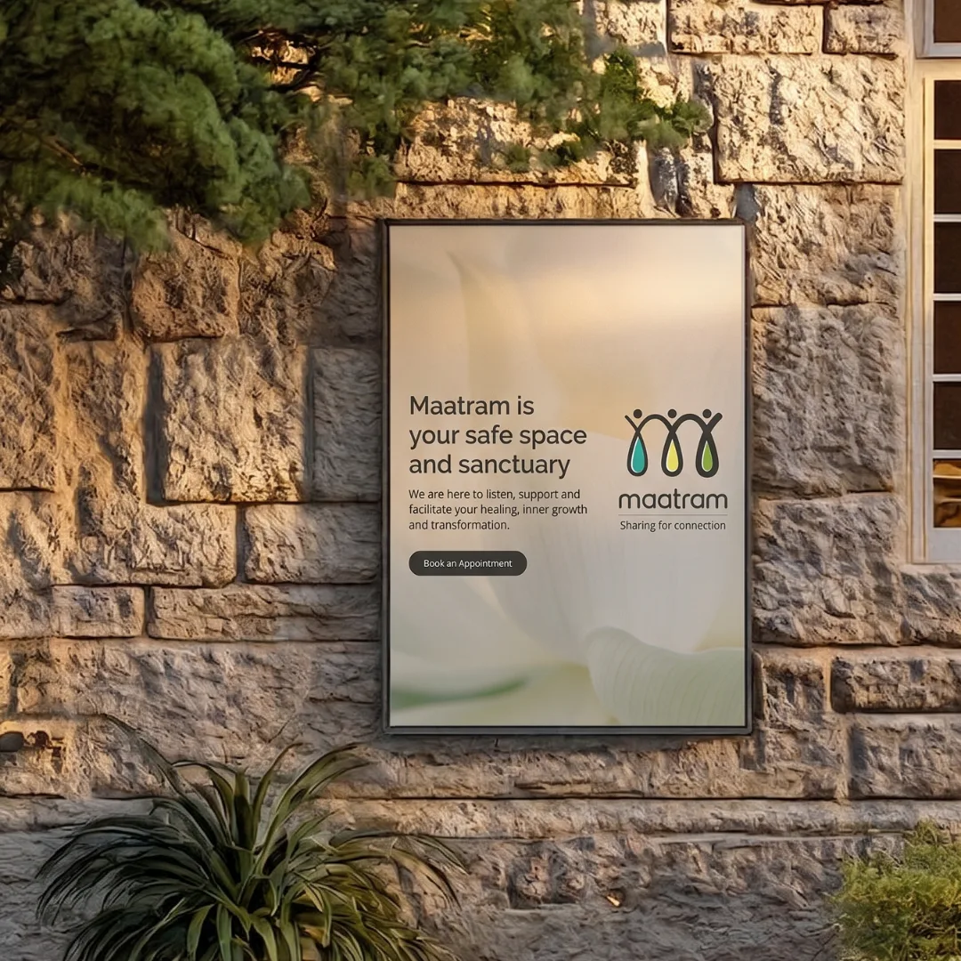 Maatram — Designed a calm, culturally grounded brand identity and website for Auroville's mental health support initiative.